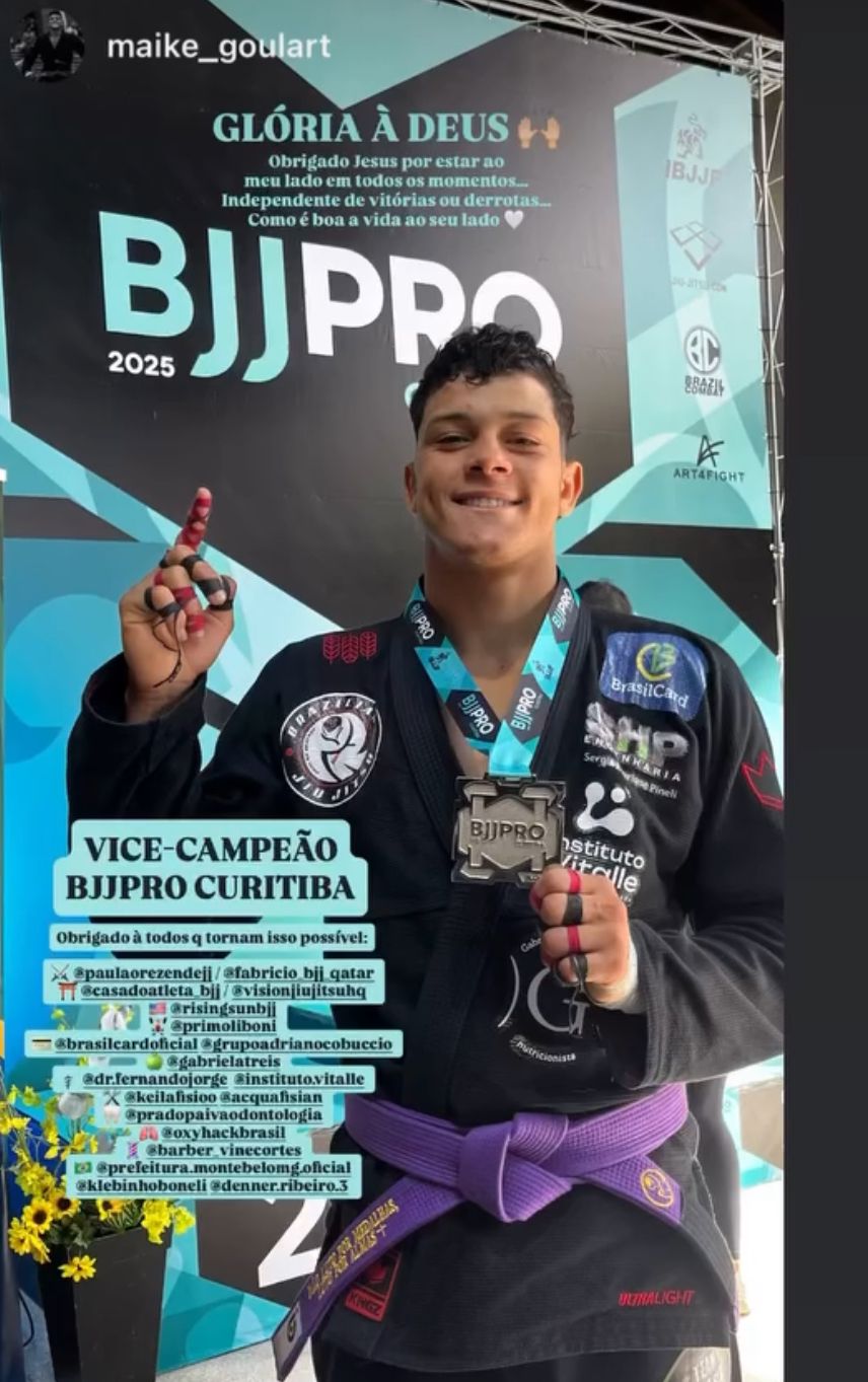 Atleta vice-campeão no BJJ PRO Curitiba com medalha prateada